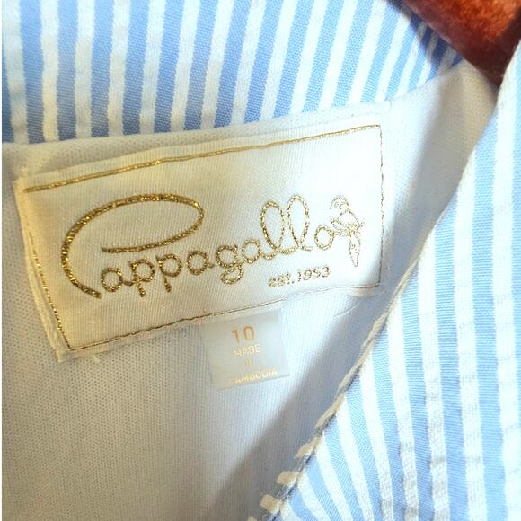 Pappagallo Blue & White Seersucker Preppy Nautical Cottagecore Dress with Lace - Picture 6 of 7